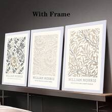 3 Pieces Of William Morris Floral Canvas Wall Art Set, Beige Retro Decoration, Optional Wooden Frame Retro Poster, Suitable For Living Room, Bedroom, Home Office - Neutral Home Decoration Gift - Multicolor - View 18