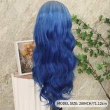 13X4 Free Part Ombre Pink Body Wave Synthetic Lace Front Wigs For Women 28 Inch Long Wavy Hair Wigs Glueless Soft Pink Ombre Colored Wigs Heat Resistant Christmas Wig Natural Long Wave Lace Front Wigs For Daily Party Cosplay Use - 漸層藍色 - 查看 9
