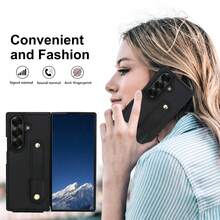 OUKNOEO Bolso bandolera de moda y estuche de teléfono de piel sintética, adecuado para Samsung Galaxy Z Fold 7 6 5 4, con correa de muñeca, correa colgante larga, doble cierre magnético y 4 ranuras para tarjetas - Negro - Ver 3