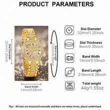 女士腕表，优雅时尚，表壳和表带镶嵌水晶，女士石英表套装，包含配套项链、耳环和手链，适合日常佩戴、生日礼物、返校季礼物、感恩节礼物、情侣礼物，最佳礼品（不含包装盒） - 金色 - 查看 7