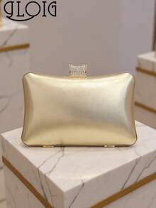 Bolsa de Festa Feminina Dourada de Metal com Strass, Bolsa Pequena de Mão com Corrente para o Ombro, Design de Bola, para Festa, Casamento e Bolsa Feminina