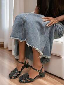 Giày cao gót đen 2 inch, Giày nữ thanh lịch, Giày cao gót đế dày phong cách La Mã thời trang mới, có khóa điều chỉnh, mũi kín, thích hợp cho hoạt động ngoài trời, văn phòng, đi làm - màu đen - Xem 7