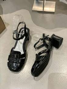 Giày cao gót đen 2 inch, Giày nữ thanh lịch, Giày cao gót đế dày phong cách La Mã thời trang mới, có khóa điều chỉnh, mũi kín, thích hợp cho hoạt động ngoài trời, văn phòng, đi làm - màu đen - Xem 5