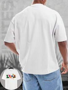 Round Neck Blue T-Shirt with LUCKY VIBES Colorful Lettering and Star Design for Casual Wear - Blanco - Ver 4