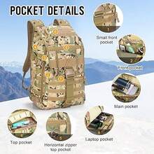 Sac à dos militaire 50 L, sac à dos de l'armée, sac à dos de trekking haute capacité, sac à dos de randonnée, sac d'assaut, sac à dos de combat tactique pour camping en plein air, sac de sortie, sac de pêche, chasse - Couleur CP - Voir 5