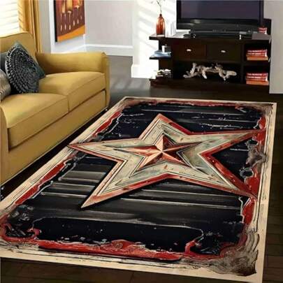 1pc Retro Western Star Barn Wood Panel Area Rugs For Living Room, Floor Carpet For Bedroom, Carpets Home Decor Rugs, Homestay Hotel, Non-Slip Machine Washable Carpet, Home Decor Room Decor