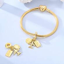 1 件金色地球和飞机票形状吊坠，适合手链、项链、DIY 珠宝制作 - 金色 - 查看 3