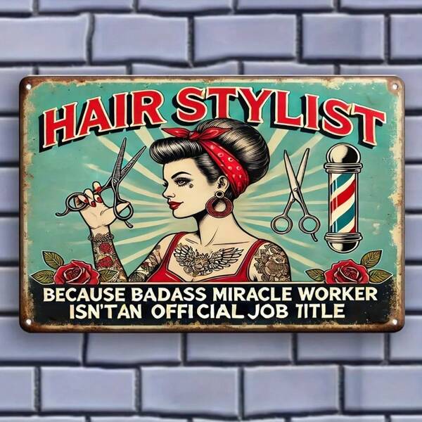 Retro Metal Wall Decor For Barbershop, Salon, Home, Or Cafe -  Indoor/Outdoor Use - Classic Design Featuring Stylish Woman