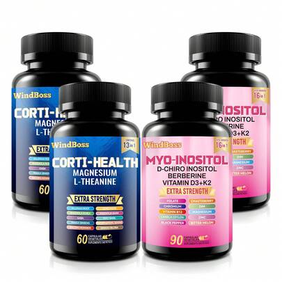  Windboss Combo 2 Cajas Suplemento Cortisol + Inositol | 180+120 Cápsulas en Total | Apoyo Diario para Energía y Equilibrio