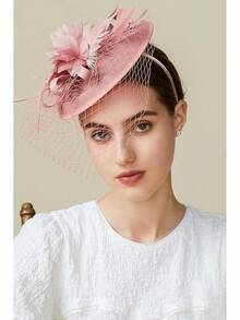 Fascinator Hat Fascinator Tea Party Pillbox Derby Hat Bridal Wedding Party - D-裸粉色 - 查看 4