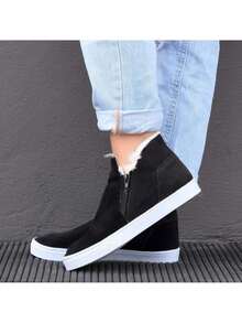 Boots With Plush Fur Zipper Comfortable Sneakers Easy To Put On Booties Winter - 黑色 - 查看 2