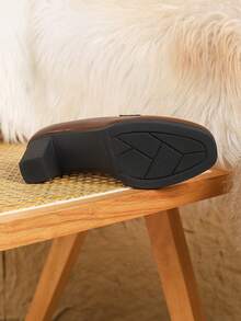 女士黑色粗跟礼服鞋，时尚英伦风方头工作鞋，优雅乐福鞋 - 咖啡色 - 查看 5