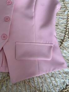 Formal Set Pantaloons Pants High Waist Pockets Tailoring Vest Buttons Simple Elegant Casual Pocket Zipper - Màu Hồng baby - Xem 6