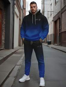 Men's Gradient "King" Letter Print Hoodie And Pants Set - Multicolor - View 1