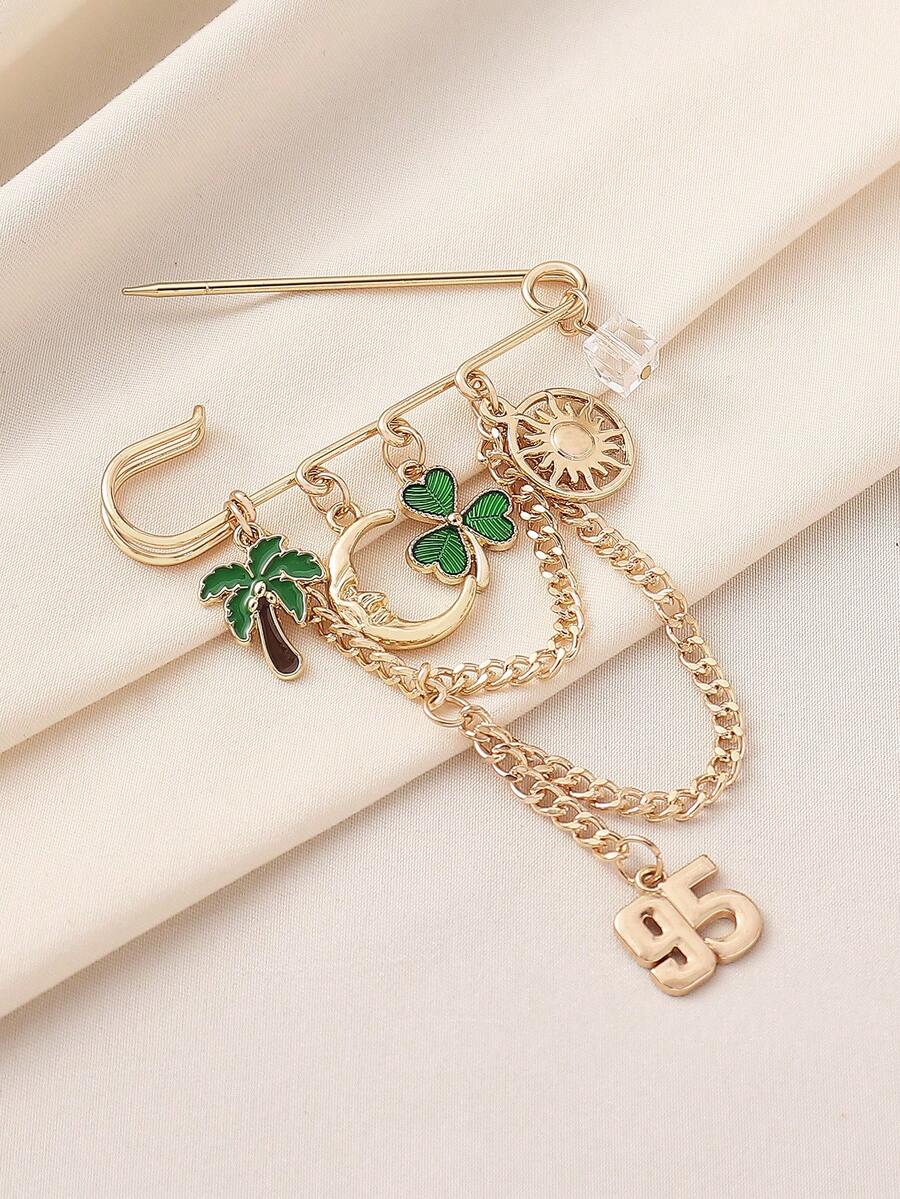 1 chiếc ghim cài áo mặt dây chuyền hình cây cọ, cỏ ba lá, mặt trời và mặt trăng trang nhã dành cho ngày lễ Thánh Patrick, kèm dây tua rua, thích hợp cho phụ nữ đeo hàng ngày, trong các lễ hội, tiệc tùng, có thể điều chỉnh để vừa vặn với eo, dùng để trang trí mũ, tạo kiểu đa năng. - Nhiều màu - Xem 1