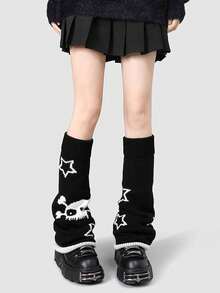 1 双条纹拼布宽腿针织腿套，可爱学院风，温暖的日常穿着腿套，适合娇小女性和女孩 - 正反兩穿款 - 查看 26