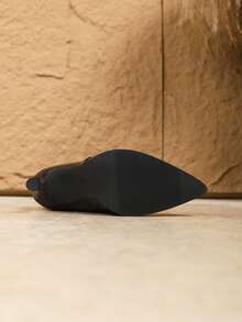 Fall/Winter Women's Elegant Over-The-Knee High Heel Boots, Non-Fatiguing, Pointed Toe Slim Heel, Elastic Slimming, New Style Stacked Heel Boots With Side Zipper, Black - Black - View 4