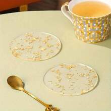 8/6/4/2/1pc Gold Flaky Acrylic Coasters - Ideal For Parties And Home Decor, Heat-Resistant Coasters, Non-Slip Placemats, Cup Mats, Drink Holders, Scene Decor, Holiday Decorations, Home & Office Decor, Theme Parties, Halloween, Christmas - Gold - View 5