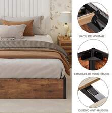 Base De Cama Elevadora Hidráulica Queen Size Almacenamiento, estructura funcional con sistema hidráulico, amplio espacio de almacenaje, diseño robusto y de fácil acceso. - Marrón - Ver 9