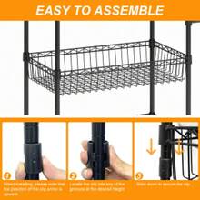 Studyset 3 Tier Heavy Duty Rolling Cart,Rolling Storage Cart With Wheels, Metal Kitchen Cart With Baskets Handles,Wire Shelving Rolling Snack Storage Cart Utility Trolley For Kitchen, Dining Room, Home Office - Black - View 4