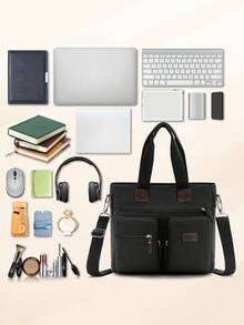 NEWHEY 15.6 Inch Men's Laptop Bag, PU Leather Handbag With Multiple Internal Pockets, Waterproof Shoulder Bag, Casual, Shopping, Fashion, Dating, Travel, Party, Work, Christmas Gift, Waterproof Backpack - Multicolor - View 4