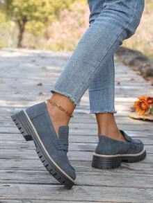 Women's Popular New Loafers, Spring/Autumn New British Slip-On Casual Shoes, Retro Flat Non-Slip Comfortable Driving Shoes, Comfortable Lining Breathable Baseball Shoes For Outdoor Travel, Casual Wear. Please Order According To Actual Foot Length On The Details Page As The Sizes Run Small. - 藏蓝色 - 查看 2