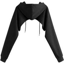 Women Crop Top Pullover Sweatshirt Long Sleeve Drawstring Hoodie - Màu xanh lam - Xem 7