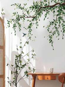 1PC/2pcs Removable PVC Wall Decals – [Pink Peach Blossom Branches, Green Plants, Cherry Blossom Birds]Self-Adhesive Waterproof Wall Stickers For Home Decor, Room Decor, Wall Decor, And Kitchen – Easy To Apply, Ideal For Living Room, Bedroom, Or Office