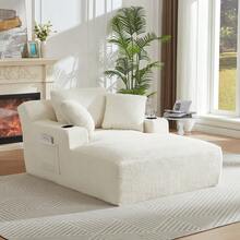 LUCKHAO 49" Chaise Lounge Indoor, Oversized Chaise Lounge Chair With 3 Comfy Pillows For Living Room Bedroom, Wide Arms Corduroy Fabric High-Density Foam No Assembly Required - 米色 - 查看 3