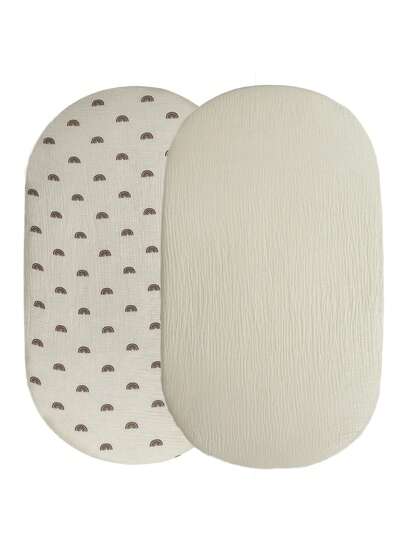 2 Packs Muslin Changing Pad Cover/Fitted Bassinet Sheets For Girls Boys, Ultra Soft Breathable Cotton, Baby Diaper Change Table Pad Covers/Breathable Baby Bassinet Sheets Fit For Baby Bassinets, Cradle, Moses Basket Oval Rectangle Pad/Mattress