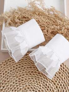 1 Pair Chiffon Ruffle Sleeve Cuffs, Suitable For Daily Wear - White-009 - View 3