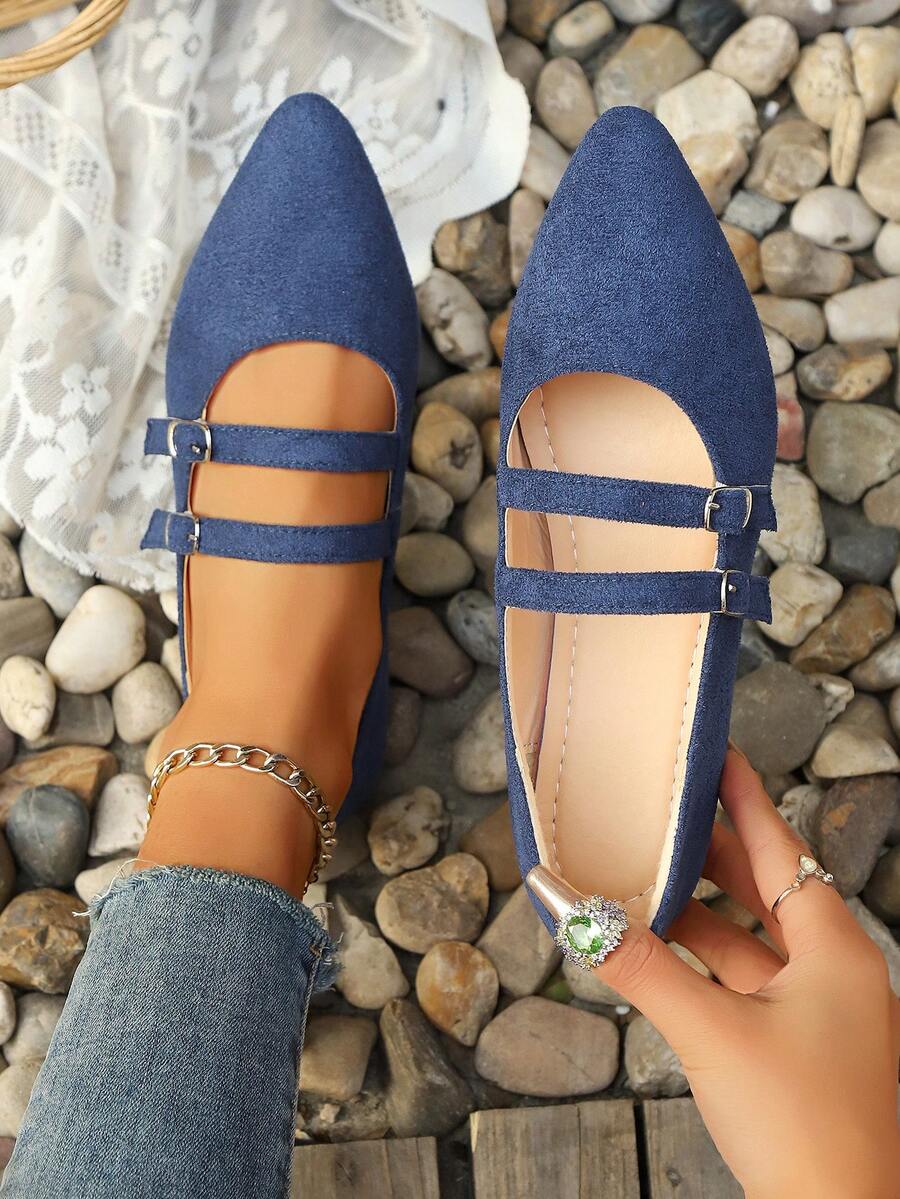 Fall/Winter Women's Leopard Print Flat Pointed Toe Slip-On Casual Loafers, Fashion Commuter Shoes, Lightweight & Comfortable - Blue - View 1