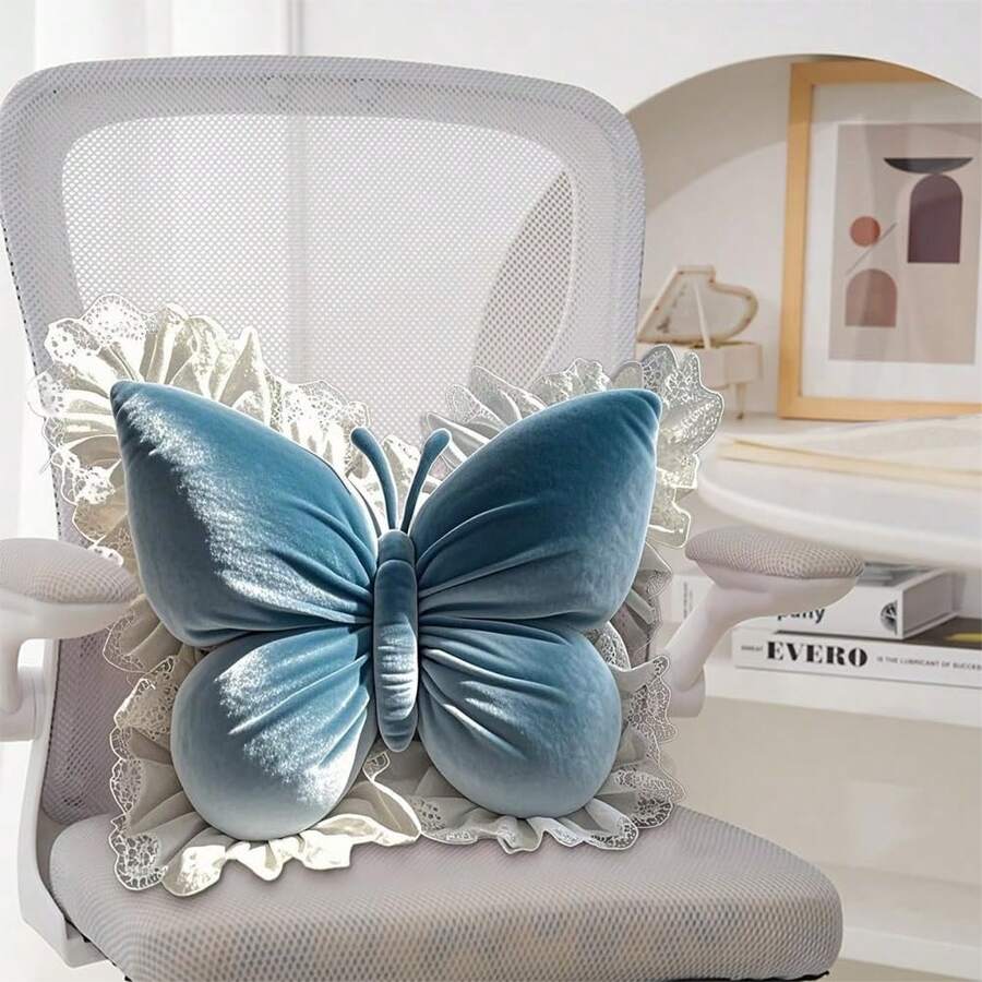 1 chiếc gối ném hình bướm nhung màu hồng, đệm mềm mại, thích hợp cho ghế sofa và bộ đồ giường, quà tặng hoàn hảo cho ngày lễ tình nhân, đám cưới, kỷ niệm, sinh nhật, quà tặng đám cưới, trang trí đám cưới, trang trí lãng mạn mùa thu, Halloween, trang trí Giáng sinh - Dải ruy băng màu xanh - Xem 1