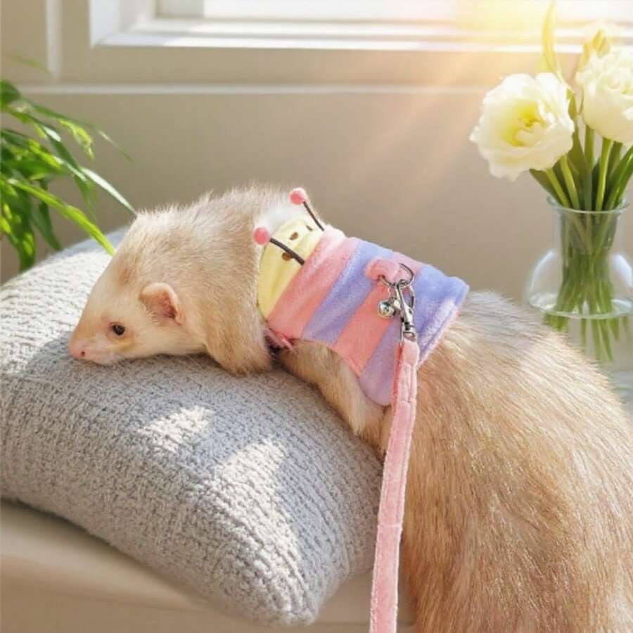 1 Stück Raupenfömiger Plüsch Warm Weste Geschirr Leine, geeignet für kleine Haustiere wie Frettchen, für den Outdoor-Gebrauch