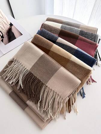 1pc Cashmere Women Plaid Scarf Winter Warm Shawl And Wrap Bandana Pashmina Female Thick Blanket Poncho Women Winter Scarves For Dress