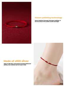 1pc Minimalist Lucky S925 Sterling Silver Bead & Red Rope Braided Bracelet/Anklet, Comes With Elegant Gift Box, Suitable For Girls, Valentine's Day Gift, Versatile For All Seasons