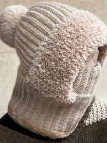 1pc Solid Color Casual Polyester Fluffy Splice Warm Knitted Neck Gaiter Scarf For Autumn/Winter Autumn Decor