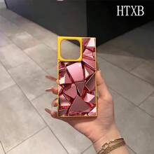 Funda rosa con diseño de patrón de bloques metálicos. Compatible con las series 16 Pro, 16, 15 Pro, 14, 14 Plus, 13, 13 Pro, 12 Pro y 12 Pro. Diseño a prueba de golpes con cobertura total, gran orificio, marco brillante y elegante. - Amarillo - Ver 4