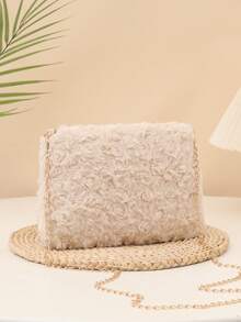 Elegant Furry Women's Handbag, Cute Plush Rose Shaped Fabric Shoulder Bag, New Autumn/Winter Fluffy Chain Crossbody Bag, Solid Color Furry Bag, Fashion Versatile Sweet Lady Shoulder Bag