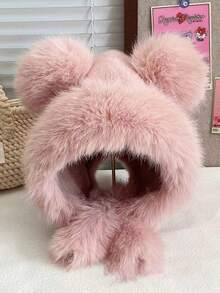 1 pieza Nuevo sombrero de invierno/otoño para mujer con orejas de oso de peluche, forro grueso, adecuado para deportes al aire libre, esquí, fiestas, regalos festivos - Multicolor - Ver 4