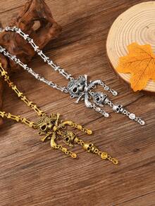 万圣节复古时尚海盗恐怖骷髅多层流苏吊坠项链颈链，女式朋克比基尼配饰