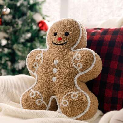 圣诞姜饼人抱枕 - 经典节日装饰，非羽绒填充，圣诞节/万圣节/复活节/派对的完美礼物，家居沙发装饰靠垫