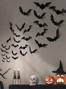 72 szt. - naklejka ścienna z nietoperzem na Halloween, przerażające naklejki ścienne 3D z nietoperzem, przerażające, sztuczne, plastikowe, samoprzylepne naklejki ścienne z nietoperzem do dekoracji pokoju na Halloween, 4 różne rozmiary, wodoodporny, realistyczny nietoperz do dekoracji okna na Halloween, wystrój pokoju, wystrój domu, jesień, wystrój imprezy