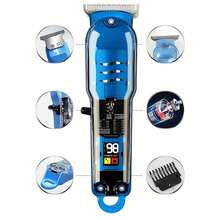 Vintage Transparent Body Men's Hair Clipper | Professional Electric Trimmer With LCD Screen - Hair Cutting & Beard Trimming  Wireless USB Charging  Ideal Valentine's Day Gift For Husband & Dad(Yellow/Green/Red/Black) - Đỏ - Xem 9
