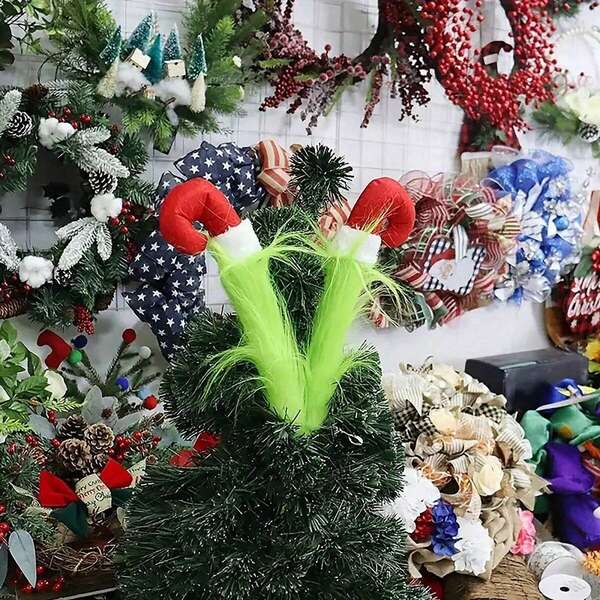 Figurine de poupée en peluche verte, ornement de lutin de Noël, décoration suspendue pour sapin de Noël, boule de Noël, décoration de sapin de Noël, guirlande lumineuse de décoration intérieure, décoration murale