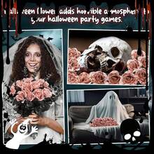 20 Pcs Black, Purple, Red Artificial Roses And 28 Black Eucalyptus Stems Halloween, Silk Flowers With Bendable Stems, Gothic Wedding Bouquet, Haunted House Decor - Blood White - View 4