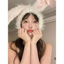Cute White Rabbit Hat With Long Ears, Halloween Cosplay Costume, Photo Prop, Rabbit Cosplay, Halloween Rabbit Feather, Polyester - White - View 1