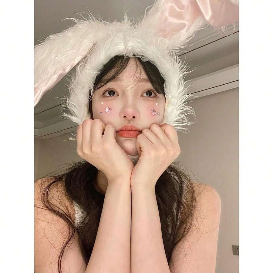 Cute White Rabbit Hat With Long Ears, Halloween Cosplay Costume, Photo Prop, Rabbit Cosplay, Halloween Rabbit Feather, Polyester - White - View 1