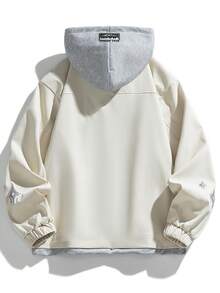 Chaqueta con capucha de manga larga de moda para otoño/invierno con estampado de letras, 2 en 1 para hombre - Blanco - Ver 2