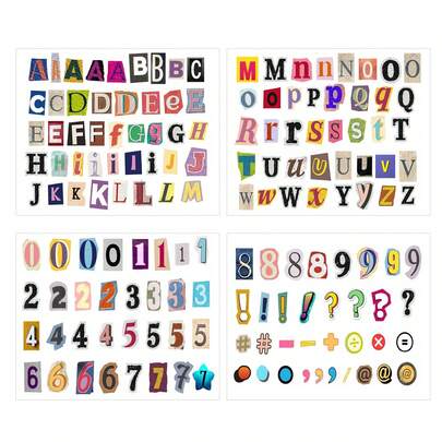 145 pièces/2 feuilles Autocollants de lettres de magazine, autocollants de lettres et de chiffres pour fournitures de scrapbooking, album photo, bouteille d'eau, boîte-cadeau, artisanat DIY, journal de bric-à-brac, décoration de porte de salle de classe